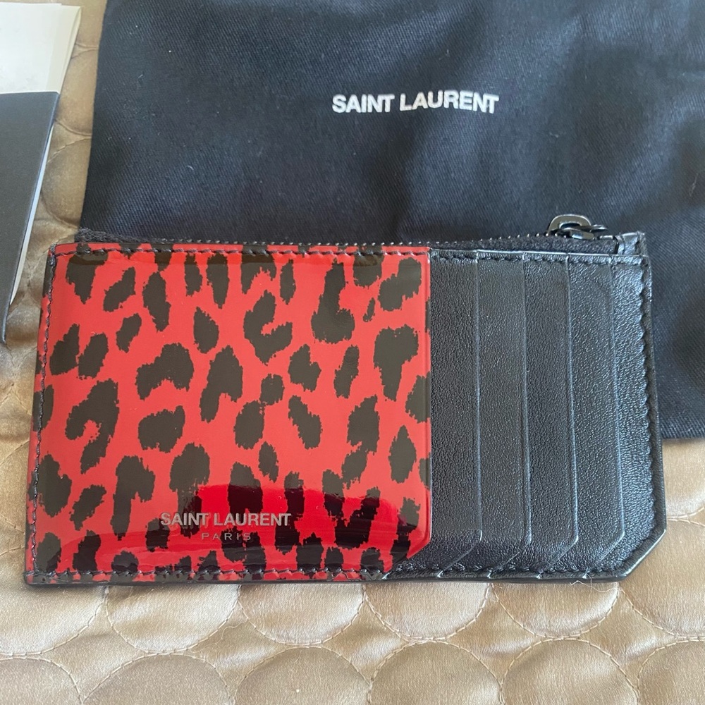 GORG! YSL LEOPARD PATENT CARD COIN HOLDER WALLET